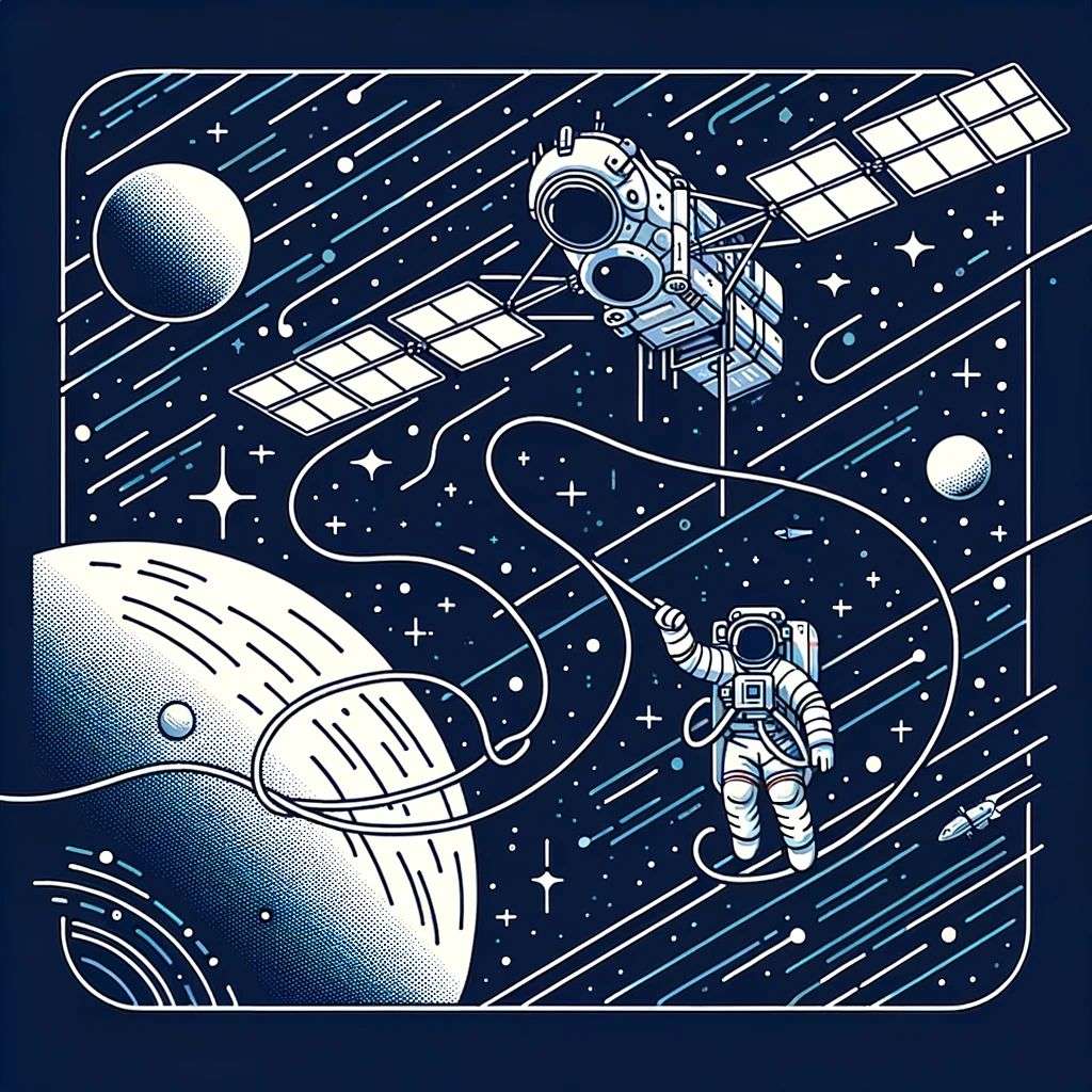 an astronaut, modern flat design style illustration with line elements